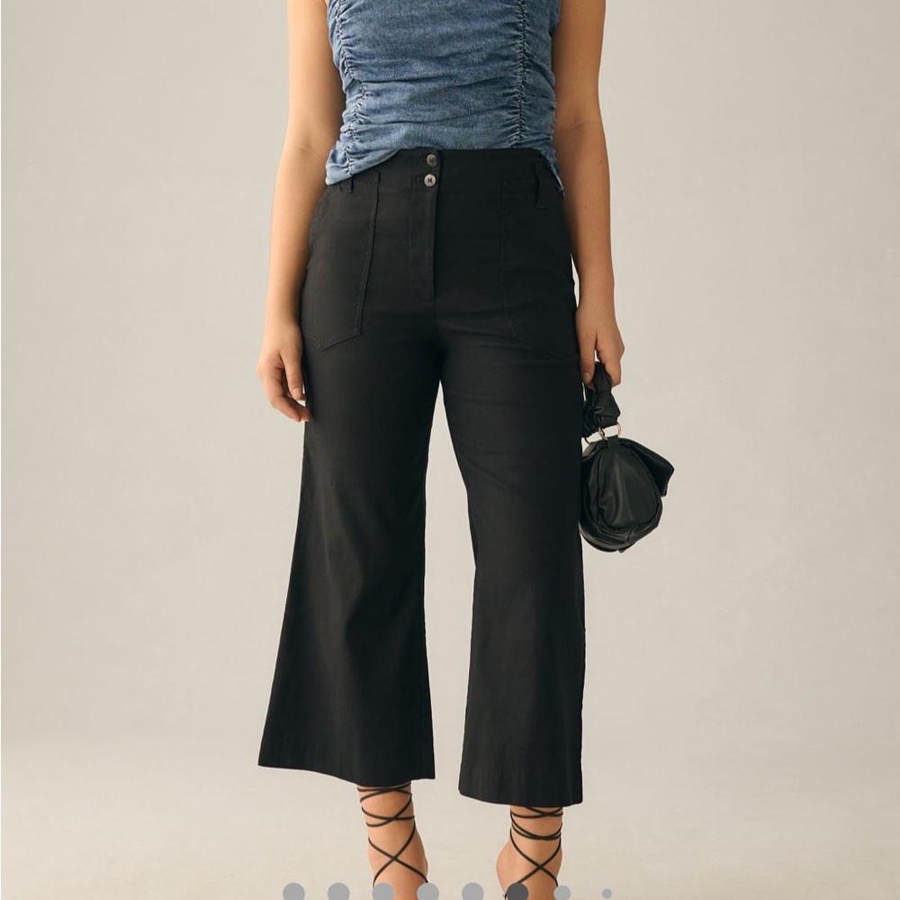 Maeve Black Wide-Leg Cropped Pants